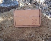 Undyed tooling leather credit card or business card wallet black thread