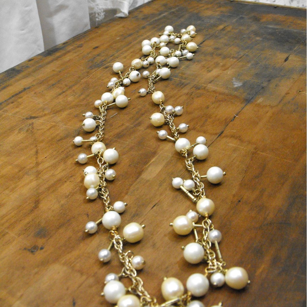 Coco - Long, Flapper Style Necklace with Vintage Pearls and Chain