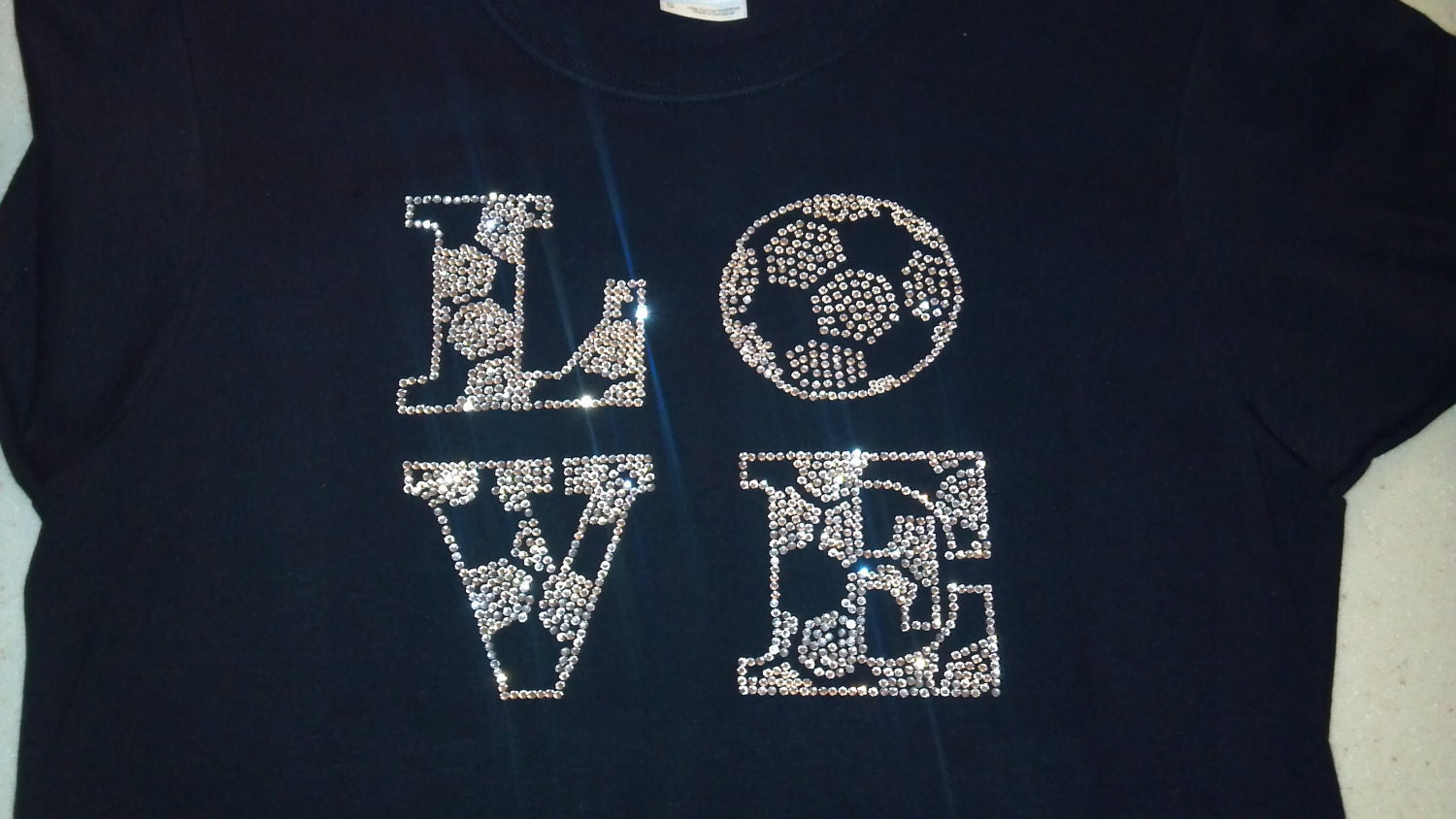 Soccer ball pattern Love Swarovski rhinestone shirt