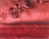 5 embellished, embroidered fabric pieces - cranberries