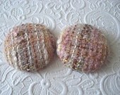 2 fabric covered buttons - pink tweed - 1 7/8 inches - size 75 - one set available