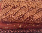3 embellished, embroidered fabric pieces - glittery copper
