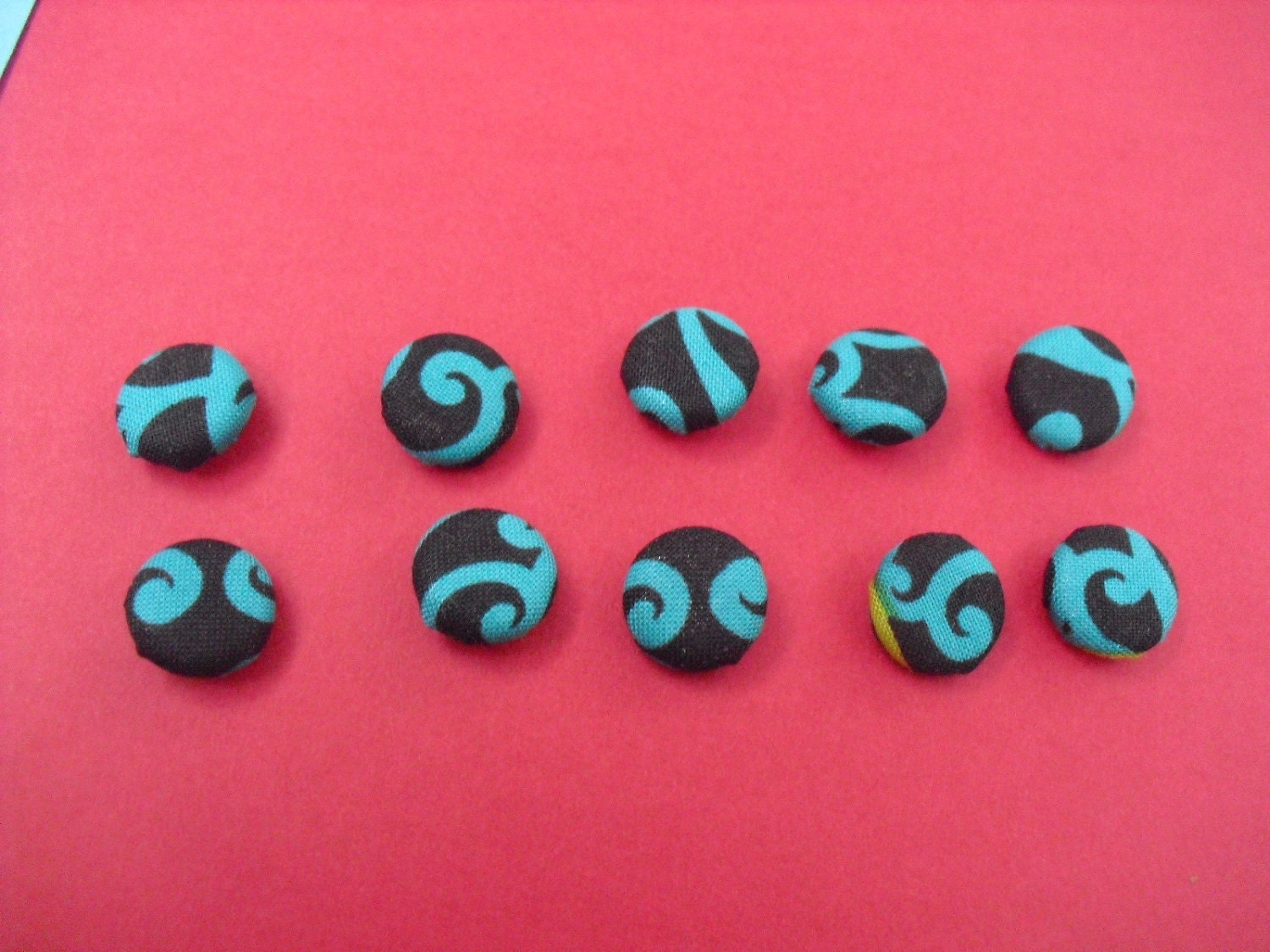 Teal and Black Fabric Covered Metal Buttons SALE