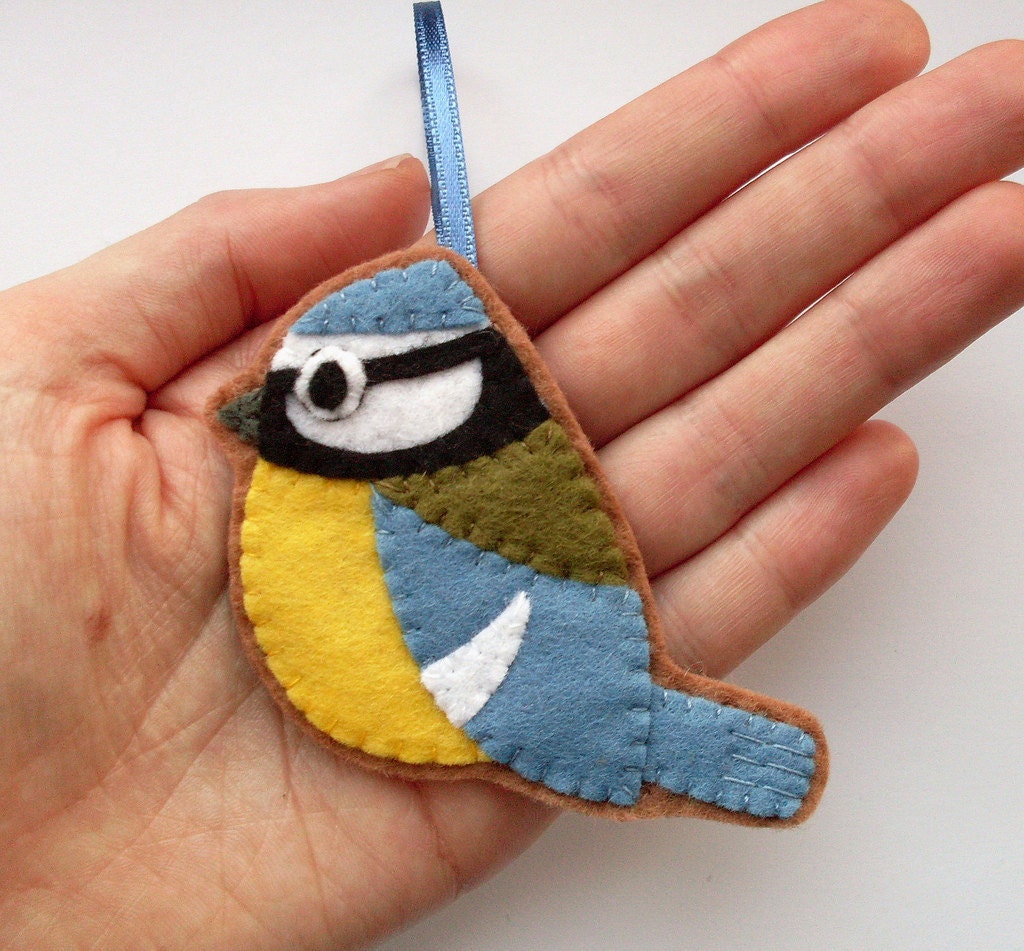Bluetit, felt bird ornament