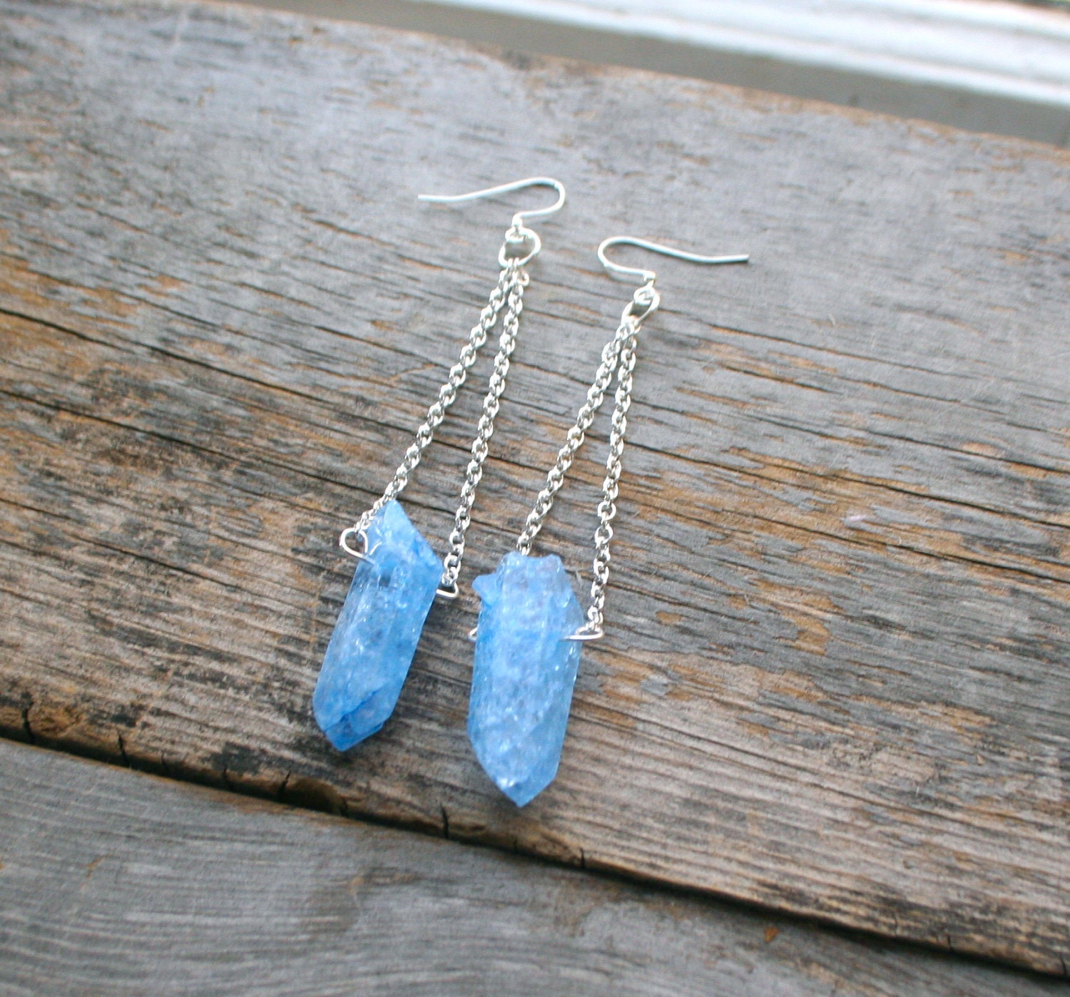 Ice Blue Quartz Point Earrings