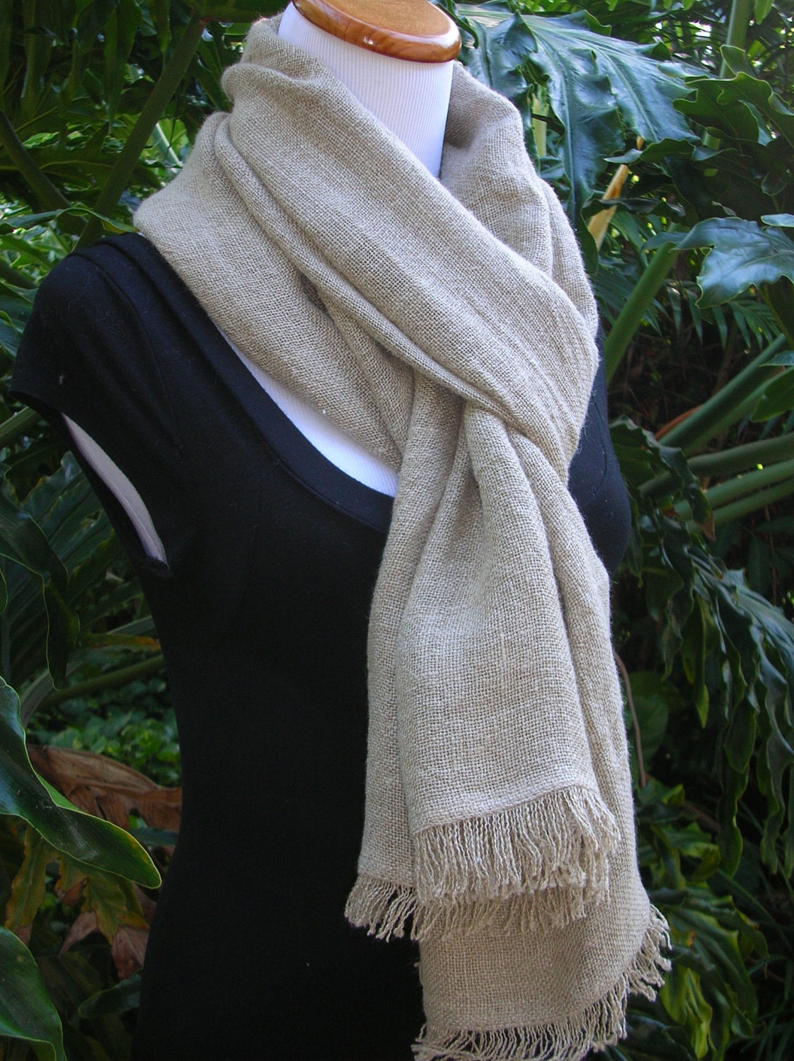 Laundered Natural Linen Fashion Scarf- 100% Italian Linen- Color: Natural