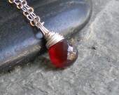 Garnet and Sterling Silver Wire Wrapped Gemstone Necklace January Birthstone