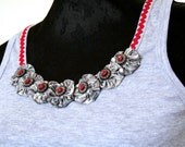 SALE // Grey women Tank Top embellished in Red