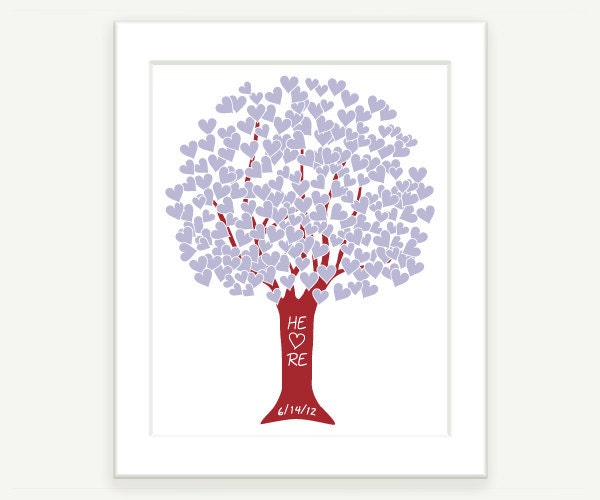 Valentine Wedding Anniversary Love Tree - Lilac & Red - First Anniversary Gift - 8x10