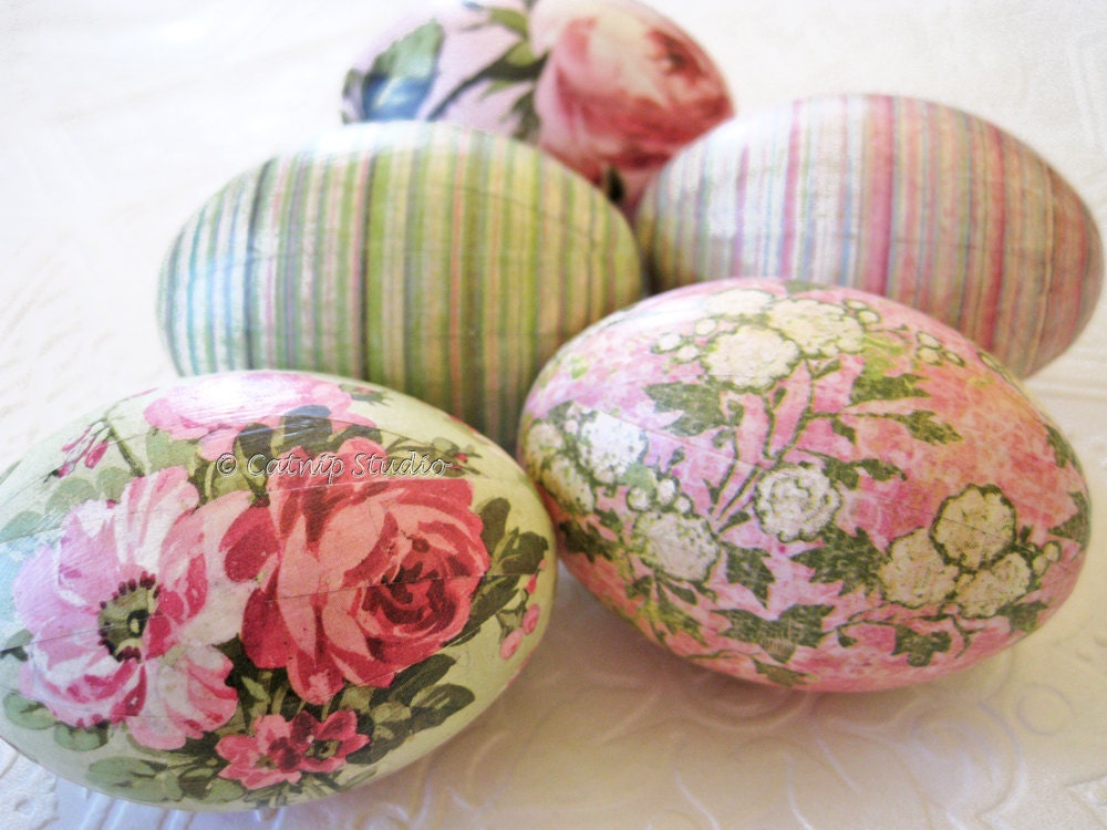 Easter Eggs Old World Pink Rose decoupage mint green cream floral romantic