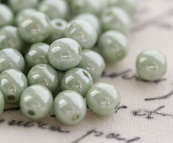 Sage green glass beads czech round spacers, druk - grey, neutral, pastel - 5mm - 40Pc -037