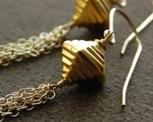 SALE  Vermeil Pyramid and Gold Filled Tassel Chain Statement Earrings SALE
