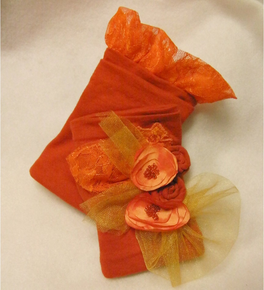 Orange and Gold Mismatch Tattered Fingerless Gloves