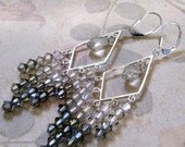 Black Diamond Chandelier Earrings, Swarovski Crystal, Sterling Silver, Handmade Jewelry, Holiday, Winter Accessories