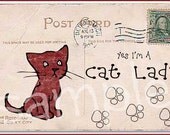 Yes I'm A Cat Lady 4" by 6" Big Fridge Magnet With A Vintage Postcard Look