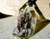 Elephant mom and baby  -  fused glass pendant
