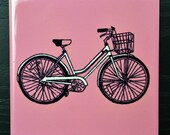 pink bicycle ceramic tile coaster