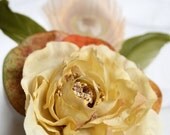 Autumn Beige Silk Hair Flower with Peacock Feather