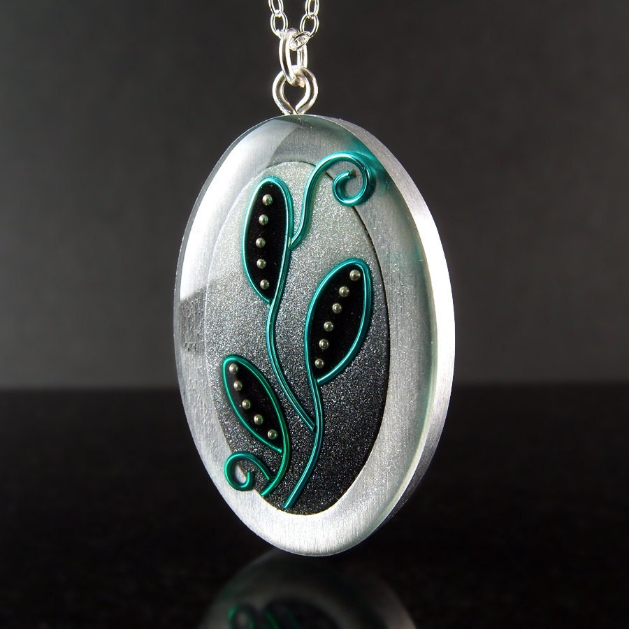 Reversible Necklace,  Leafs and pussy willow branch