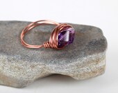 Size 9 Ring, Copper Ring, Amethyst Ring,Purple Amethyst Ring, Custom Ring