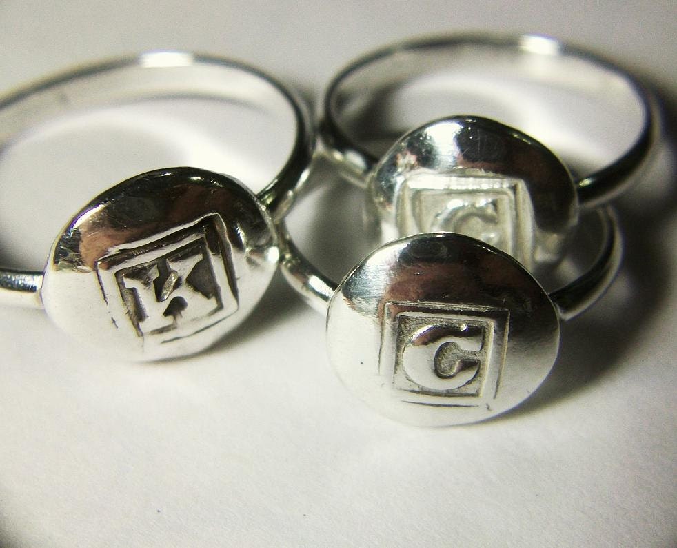 Silver Block Initial Ring Dome