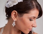 Wedding Lace Head Piece, Pearls, Rhinestones, Bridal Lace Hair Piece - Selena