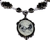 Steampunk Goth Jewelry - Necklace - Lady portrait Cameo -  Black Onyx