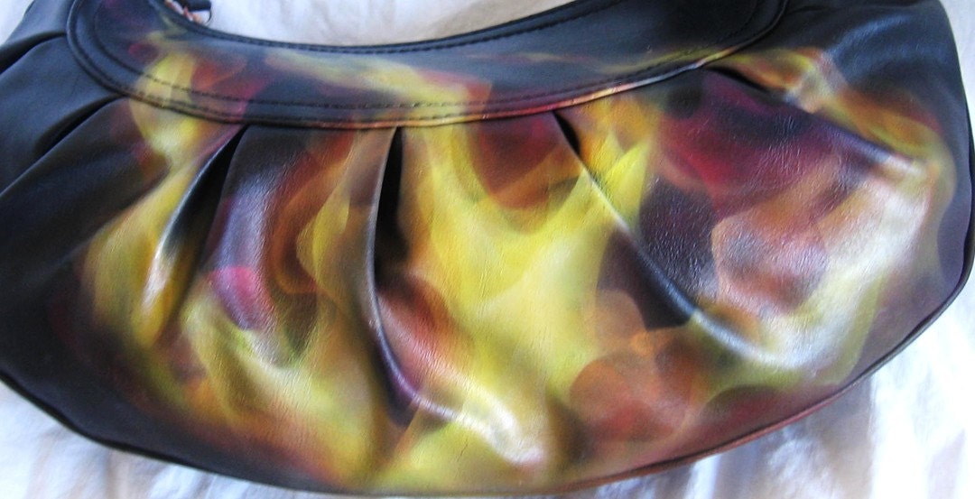nine west  faux leather handbag purse true fire flames hand painted airbrushed