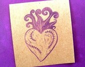 flowering flaming stitched heart clear polymer rubber stamp