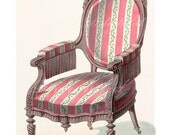 Bedroom Art French Bouidoire Pink Stripe Chair Restored Reproduction Vintage Print 8 x 10