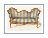 French Rococo Ornate Gold Blue Sofa Restored Reproduction Vintage Print 8 x 10