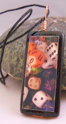 Gamer Dice Box Wire Wrapped Bamboo Tile Necklace