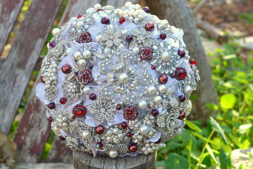 Cranberry brooch bridal bouquet -- deposit on a made-to-order wedding bouquet