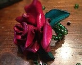 Red Leather Rose Ring