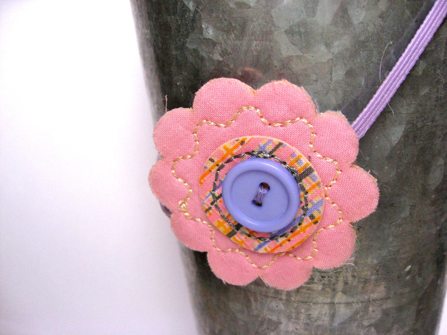 Pink and Purple Shabby Chic Flower Headband - Pink and Lavender Fabric Flower Headband - Childs Pink Flower Headband
