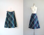 plaid skirt / 70s wool plaid skirt / Bluette Plaid