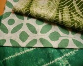 Shibori and Batik Organic Cotton Fabric Bundle Hand Dyed in Greens