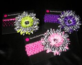 Zebra Print Jeweled Daisy Flower Clips--Crochet Headbands Included