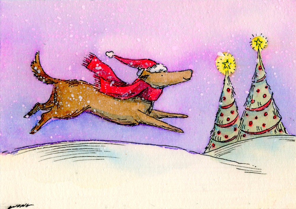 Original ACEO Painting -- Running through the snow