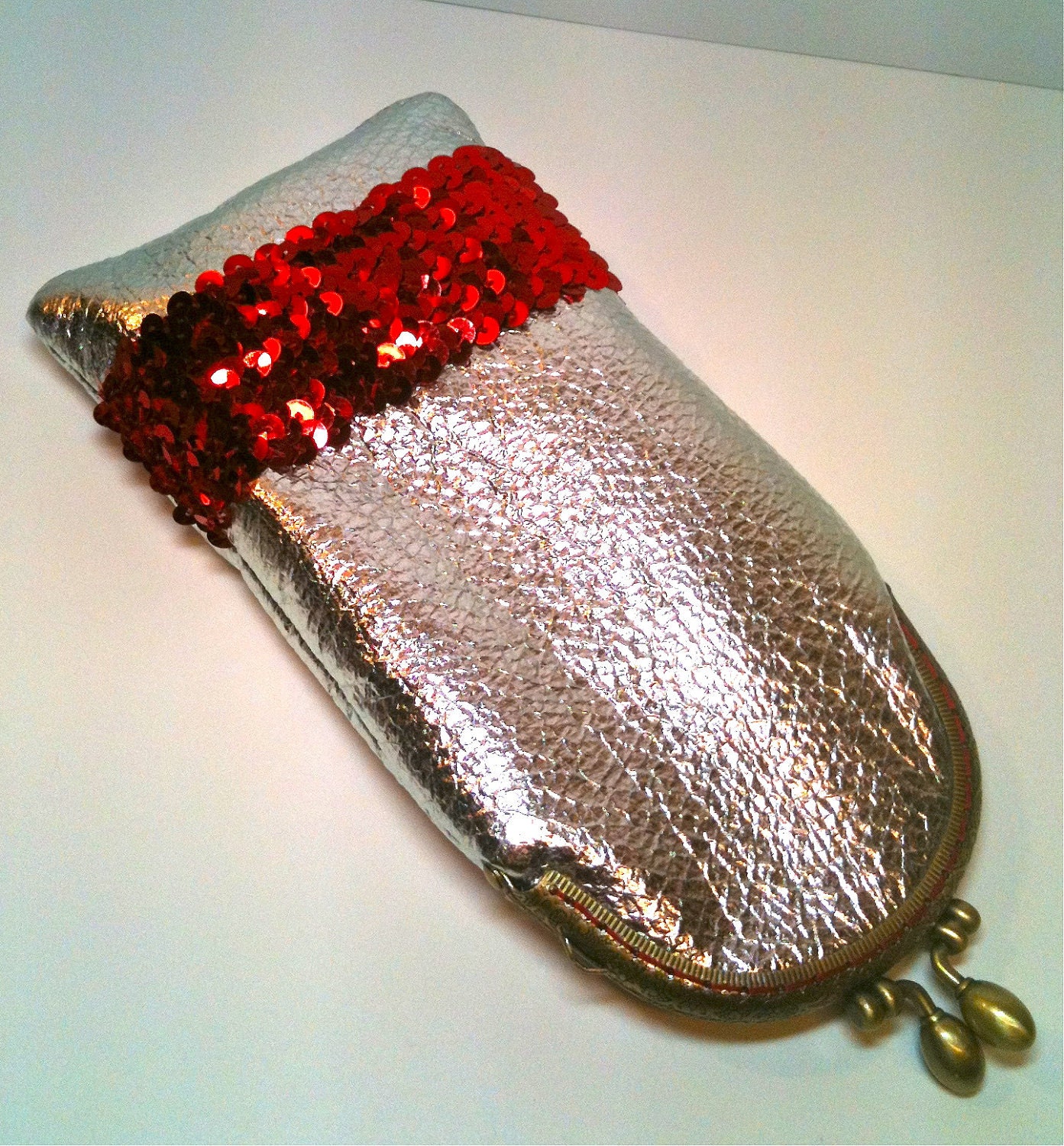 Eyeglass Case in Silver and Red Sequins