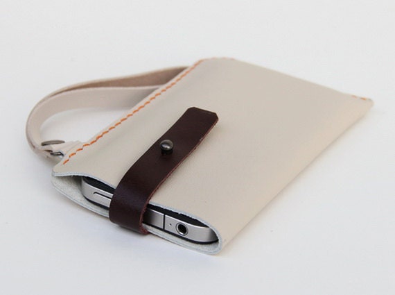 Hand Stitched Leather iPhone case in white