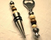 Hand Beaded Bar Set Wine Topper and Beer Opener