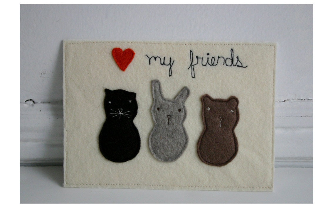 I love my friends   (textile collage 5 x 7)