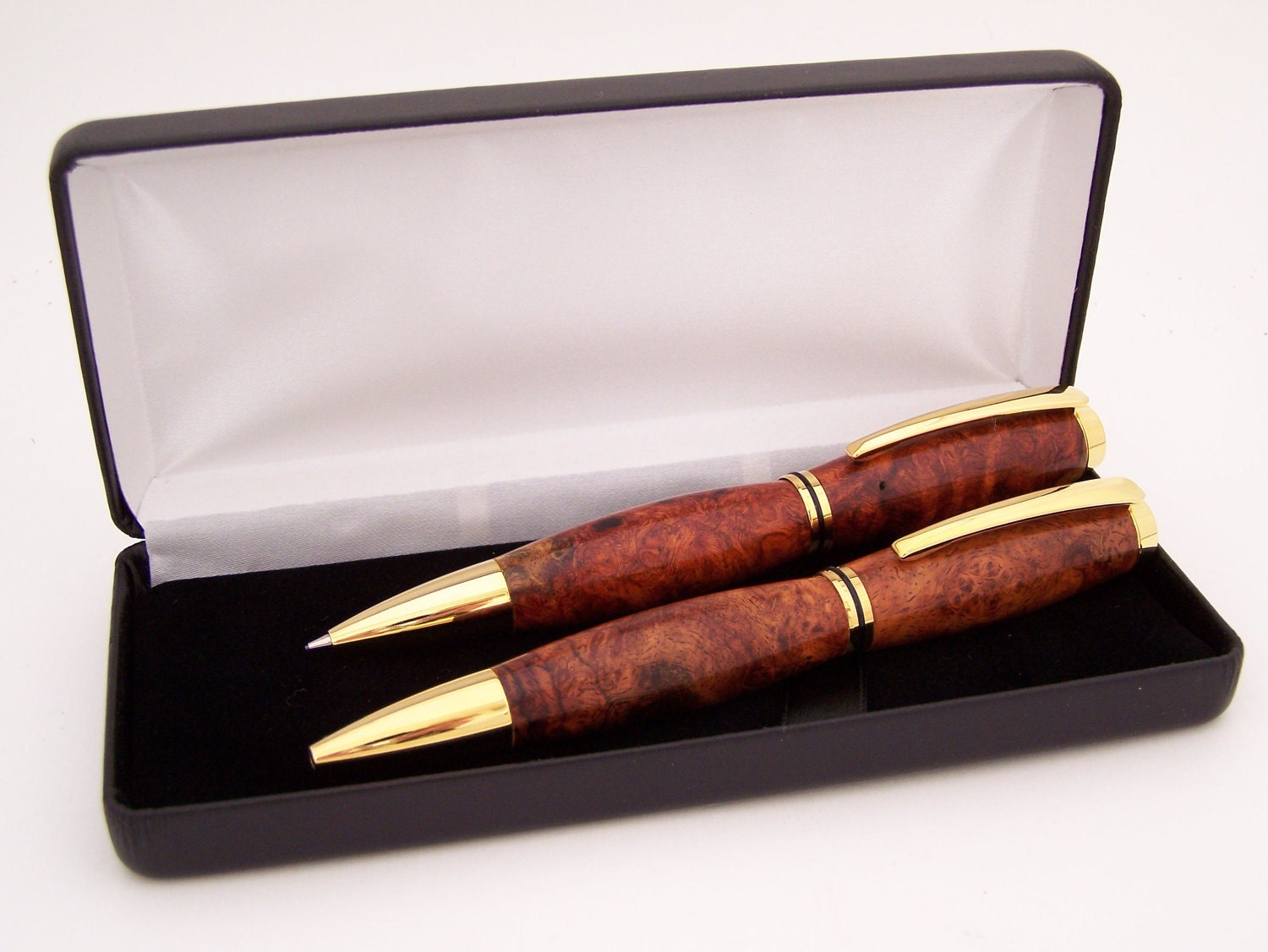 Amboyna Burl Wood Ballpoint Pen and Pencil Set (Handmade in USA)