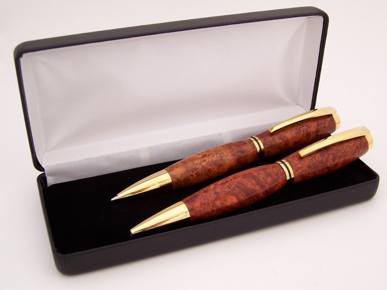 Amboyna Burl Wood Ballpoint Pen and Pencil Set (Handmade in USA)