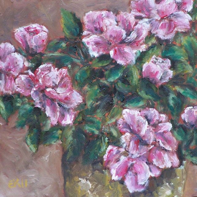 Pink Azaleas original oil painting