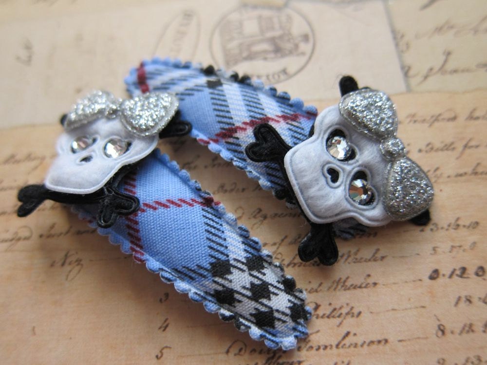 Punk Rock Girl Zombie Skull Snap Plaid Tartan Barrettes - Bonny Blue Burberry