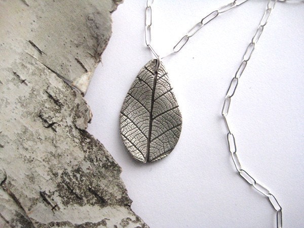 Nature's Imprint Necklace, pressed silver leaf charm