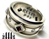Mens Silver Wedding Ring Moorish Gothic Red Garnet Stone Engagement Band Size 15