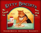 Orange Cat Kitty Biscuits Vintage Style Label Signed Print 8x10